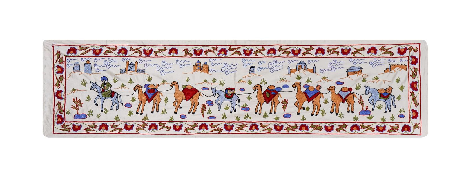 Uzbek Suzani Animal Tablecloth, Bukhara Wall Hanging Decor   Camel Cotton Runner 1'8'' X 6'1''