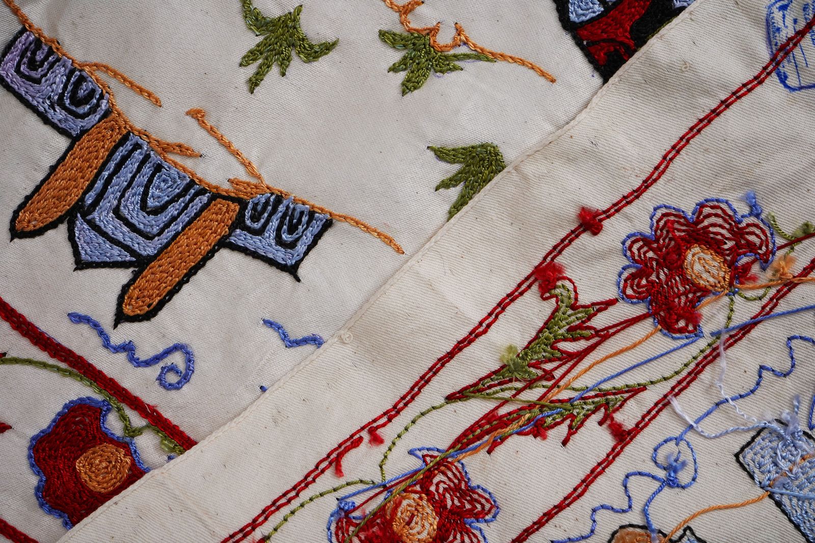 Uzbek Suzani Animal Tablecloth, Bukhara Wall Hanging Decor   Camel Cotton Runner 1'8'' X 6'1'' photo buy