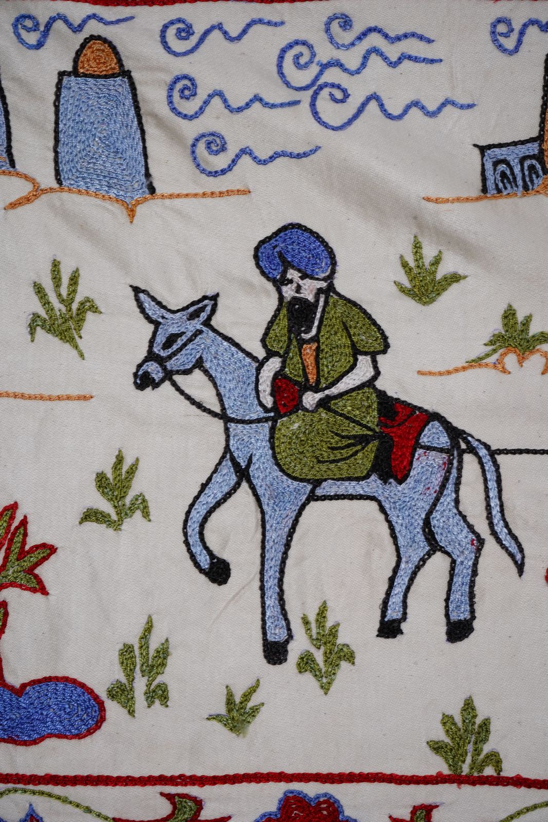 Textiles Uzbek Suzani Animal Tablecloth, Bukhara Wall Hanging Decor   Camel Cotton Runner 1'8'' X 6'1'' photo