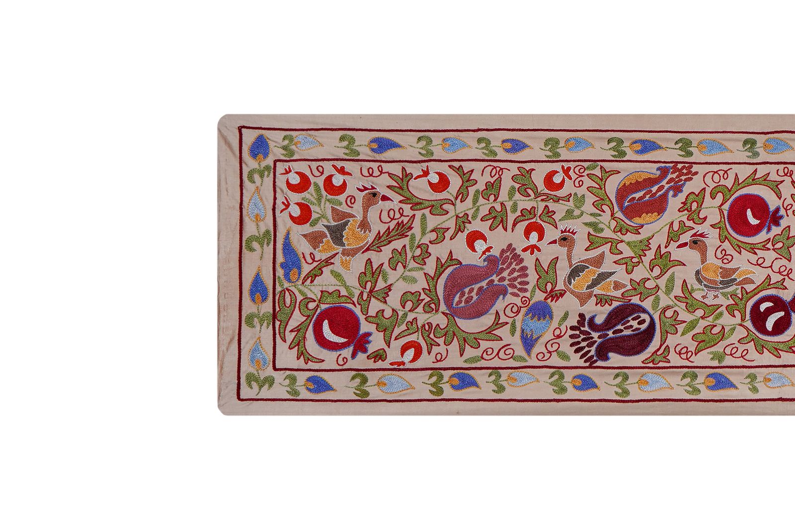 Floral Suzani Embroidery   Silk Cotton Blend Bird  Runner  1'8'' X 6'3'' photo furniture