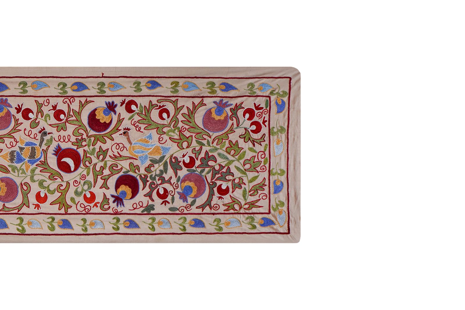 photo furniture Floral Suzani Embroidery   Silk Cotton Blend Bird  Runner  1'8'' X 6'3''