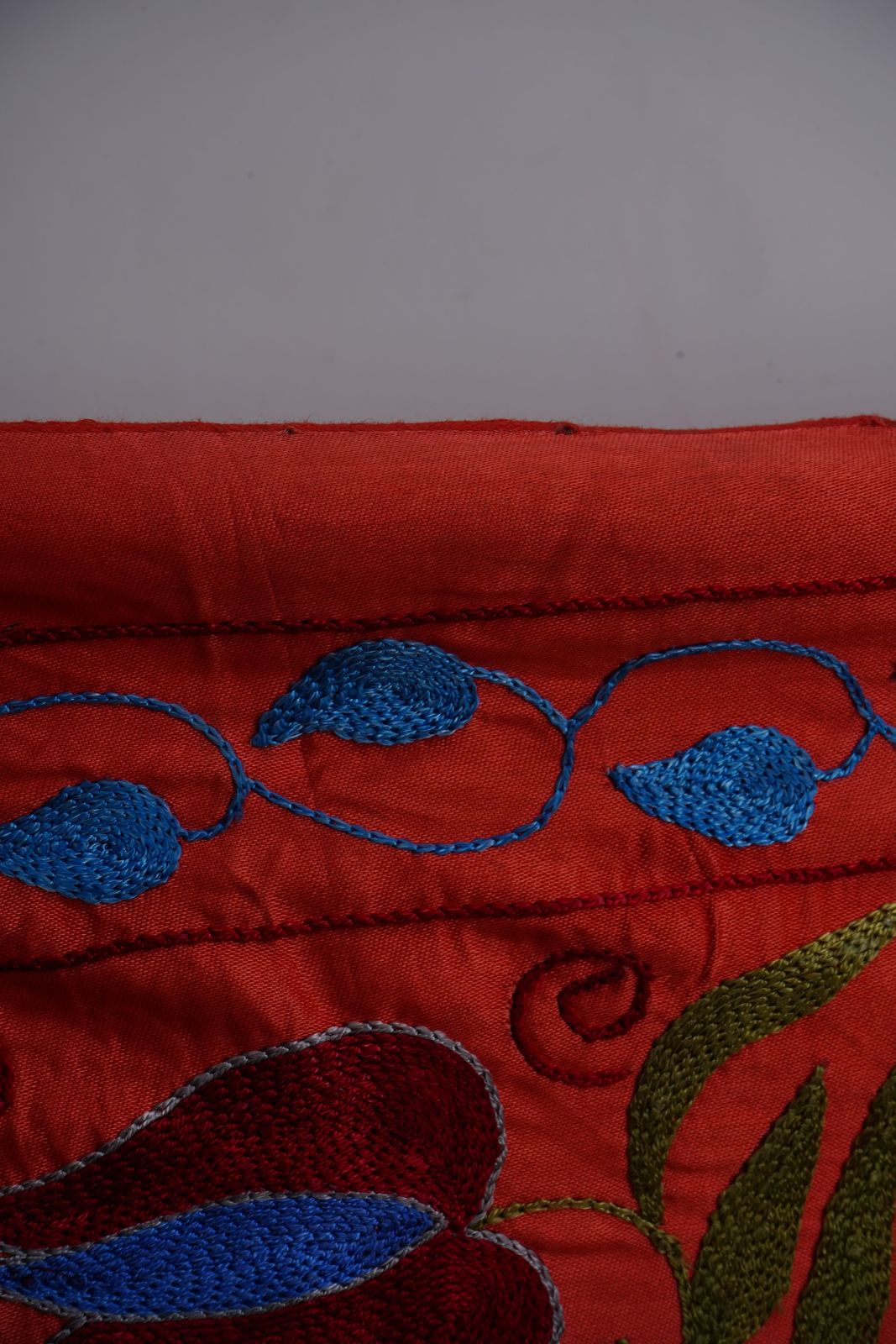 Red & Blue Uzbek Suzani Wall Hanging – Pomegranate Tree And Bird Embroidered Textile 3'4'' X 6'1'' photo vinterior