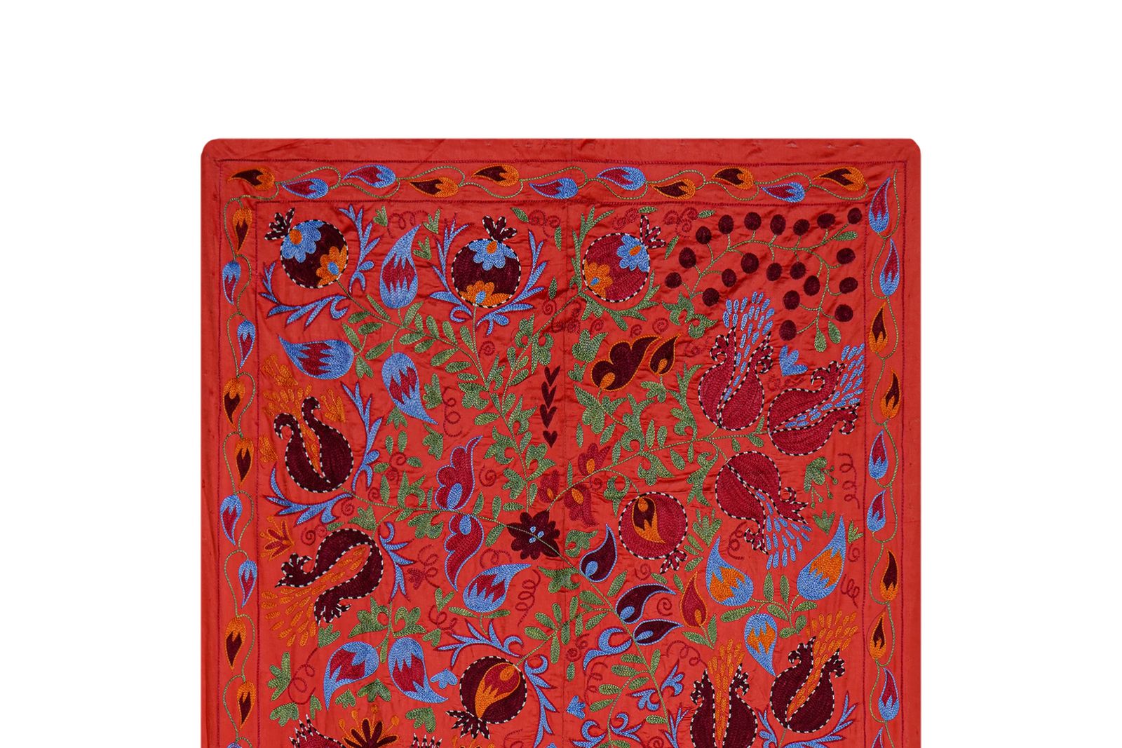 Red Uzbek Suzani Embroidered Wall Hanging – Floral Tree Of Life Horse And Deer Boho Textile Art 3'4'' X 6'1'' photo furniture