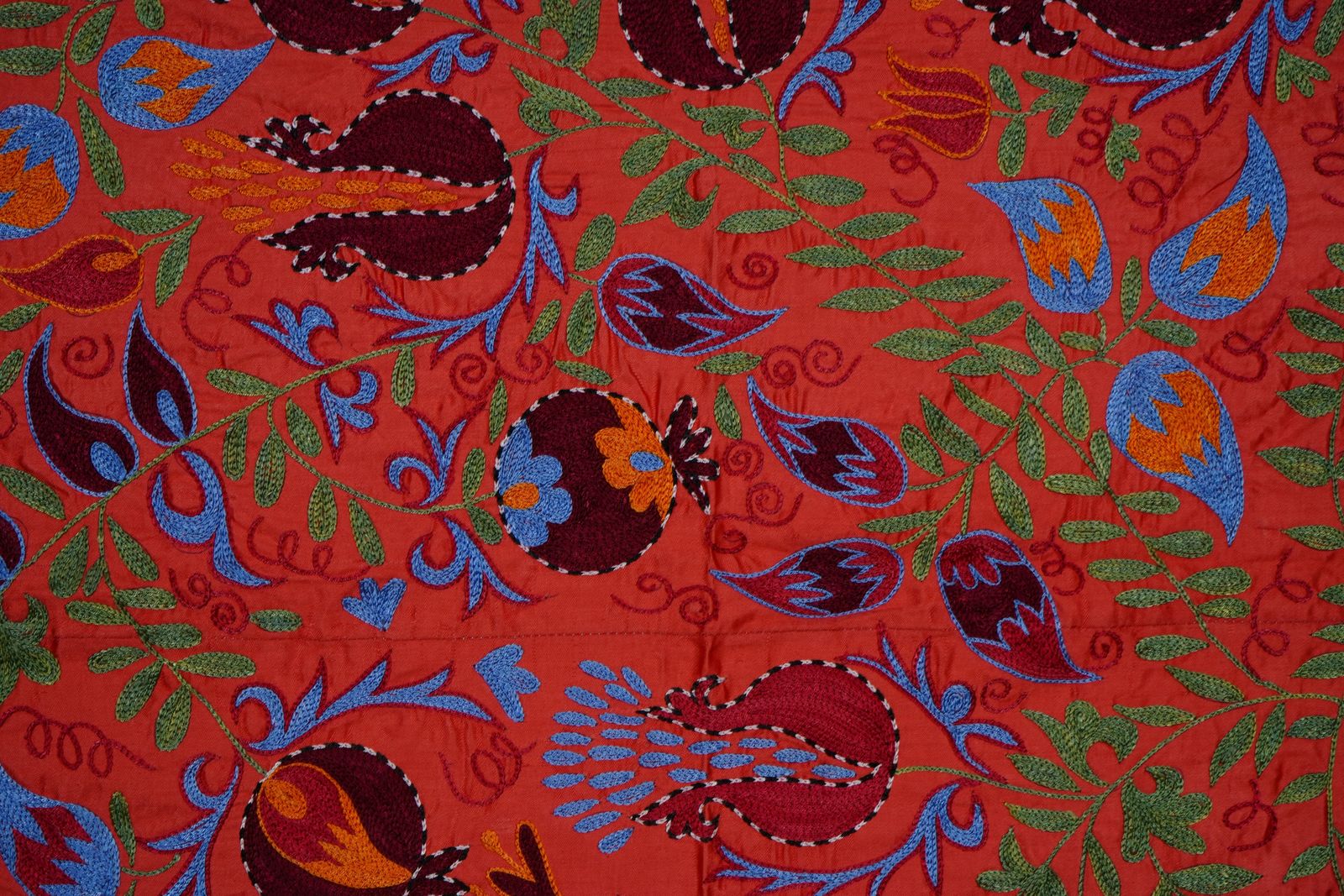 Red Uzbek Suzani Embroidered Wall Hanging – Floral Tree Of Life Horse And Deer Boho Textile Art 3'4'' X 6'1'' photo 400.0