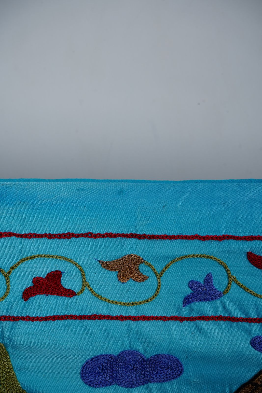 photo buy Blue Uzbek Suzani Wall Hanging – Folk Animal Scene Embroidered Textile Art 3'4'' X 6'2''
