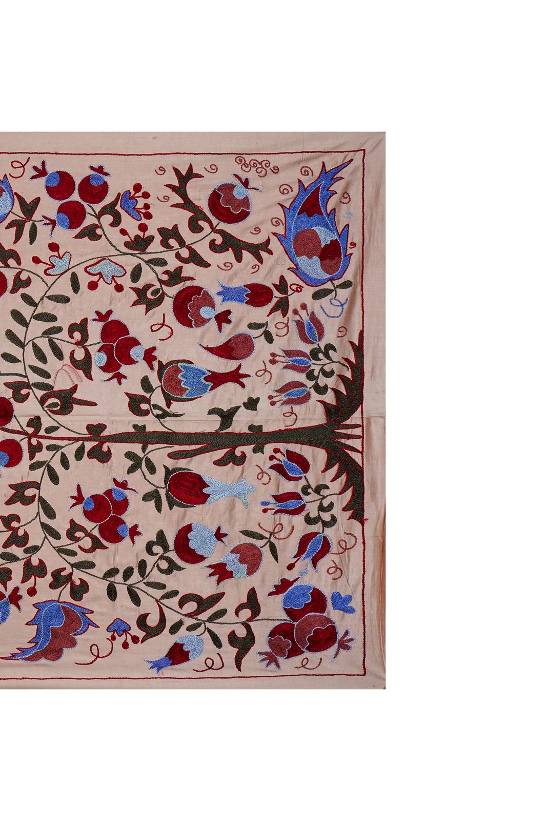 Beige Uzbek Suzani Wall Hanging – Tree Of Life Pomegranate Embroidery Textile Art 3'5'' X 6'2'' photo buy