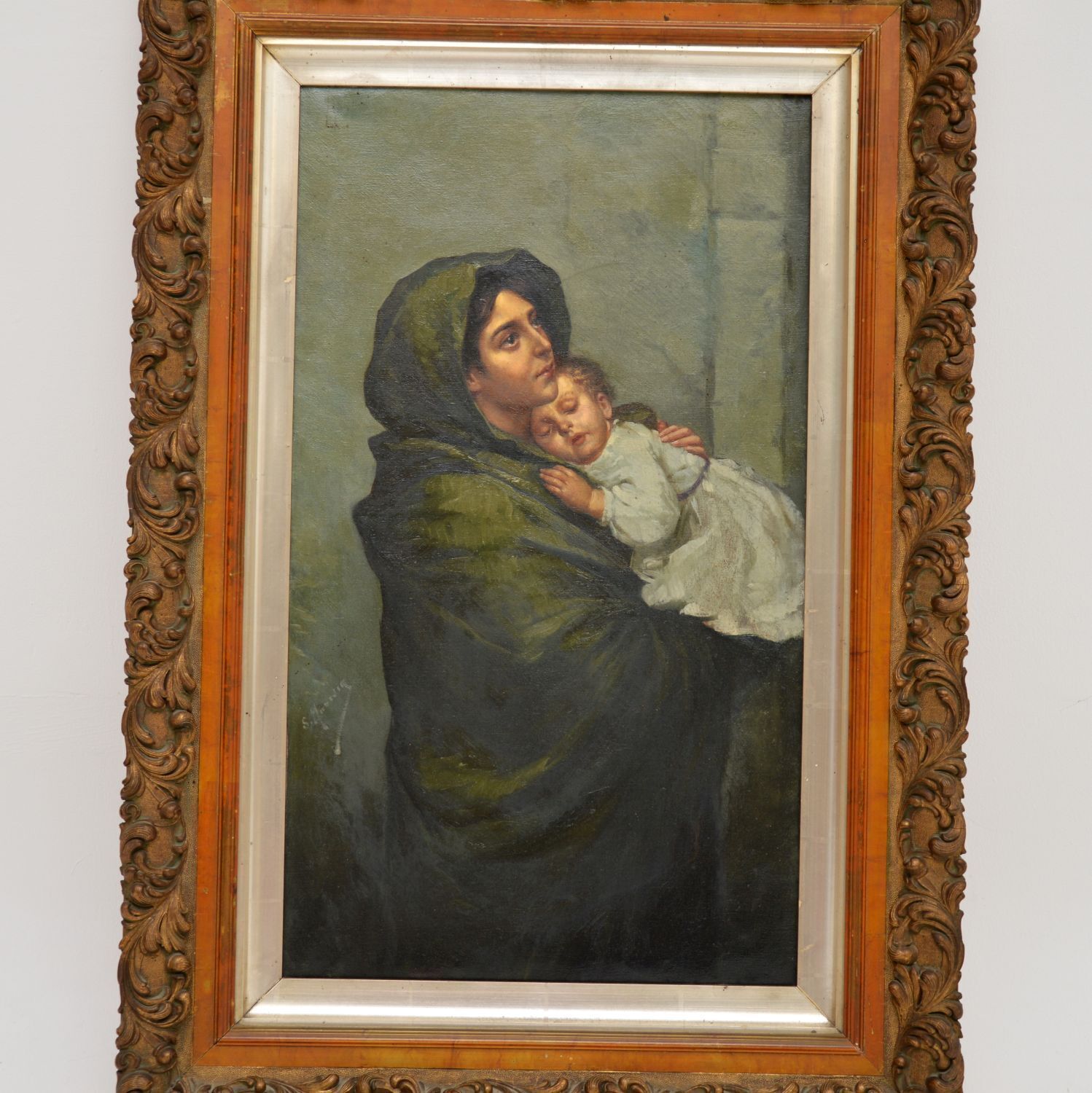 Antique Dutch Oil Painting In A Gilt Wood Frame photo for sale