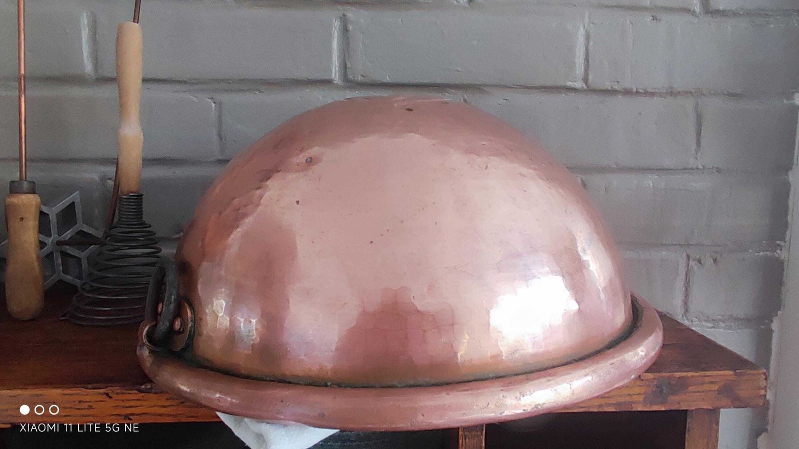 Antique Heavy Copper French Egg Omelette Mixing Whisking Bowl, Large Cul De Poule photo vinterior
