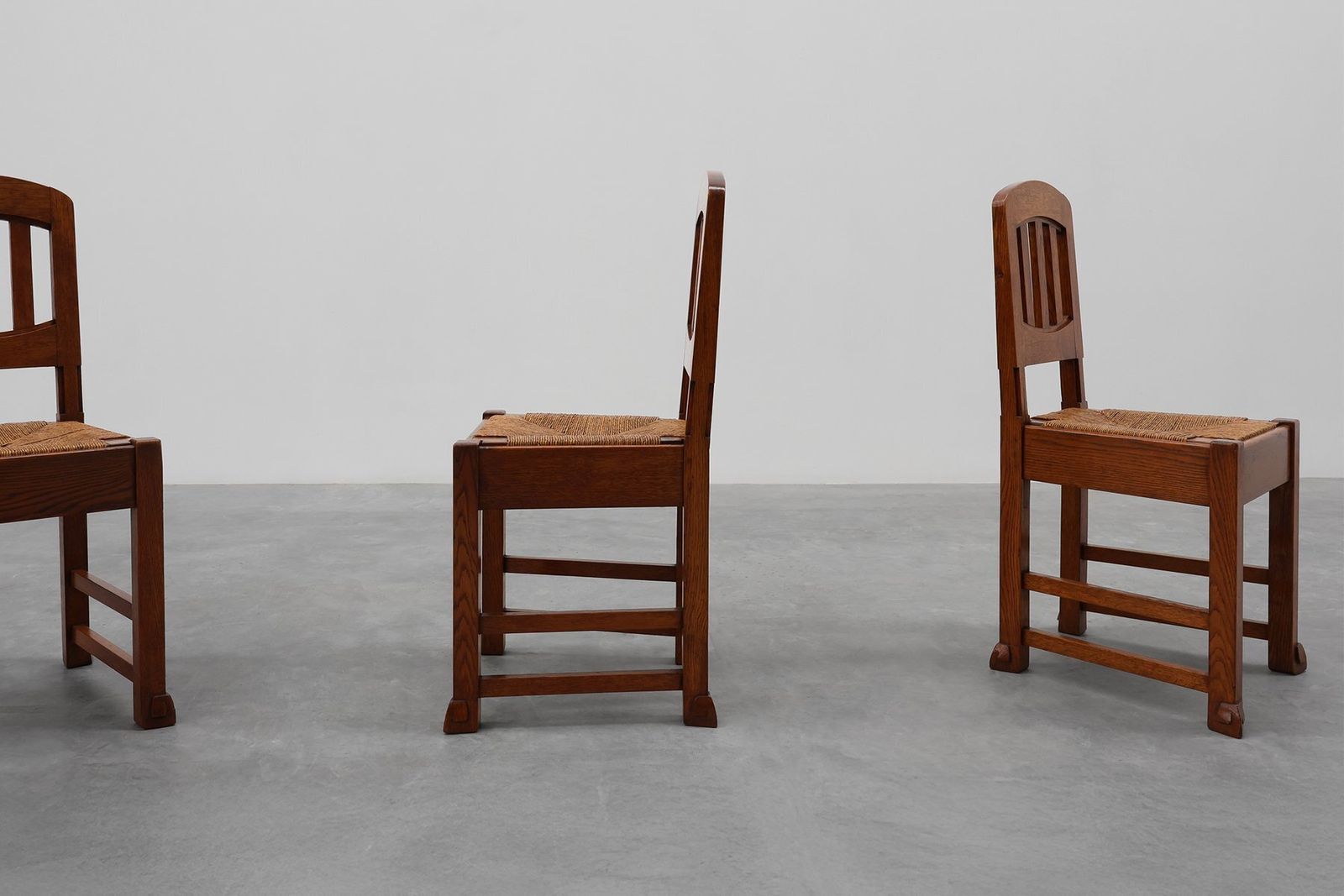 Early Art Deco Oak & Wicker Dining Chairs, Belgium, 1915, Set Of 4 photo for sale