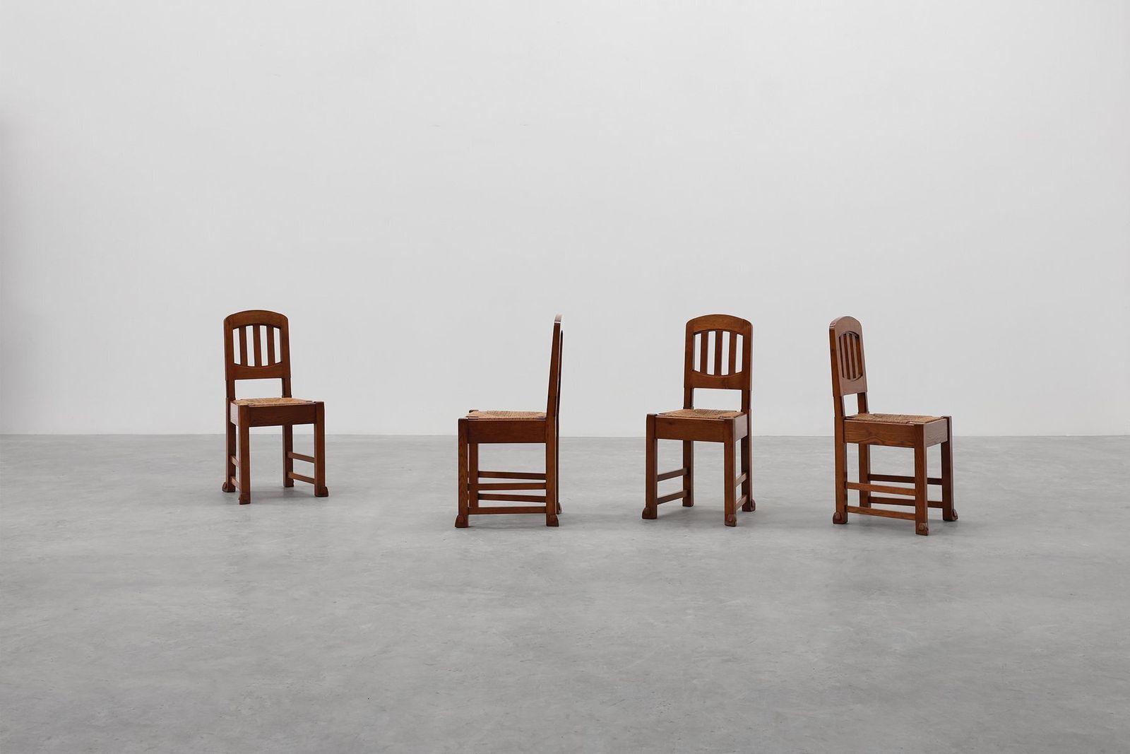Early Art Deco Oak & Wicker Dining Chairs, Belgium, 1915, Set Of 4 photo 8434.0