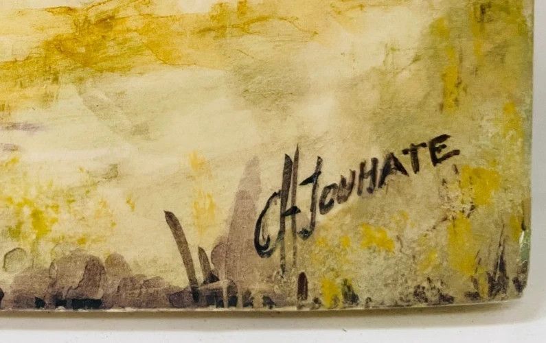 photo for sale "Country Landscape" Oil On Porcelain Plate 20th Century