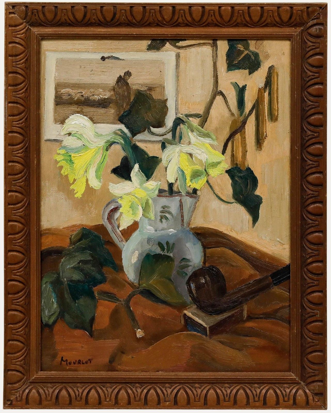 Maurice Mourlot (1906 1983) 20th Century Oil, Daffodils And Pipe