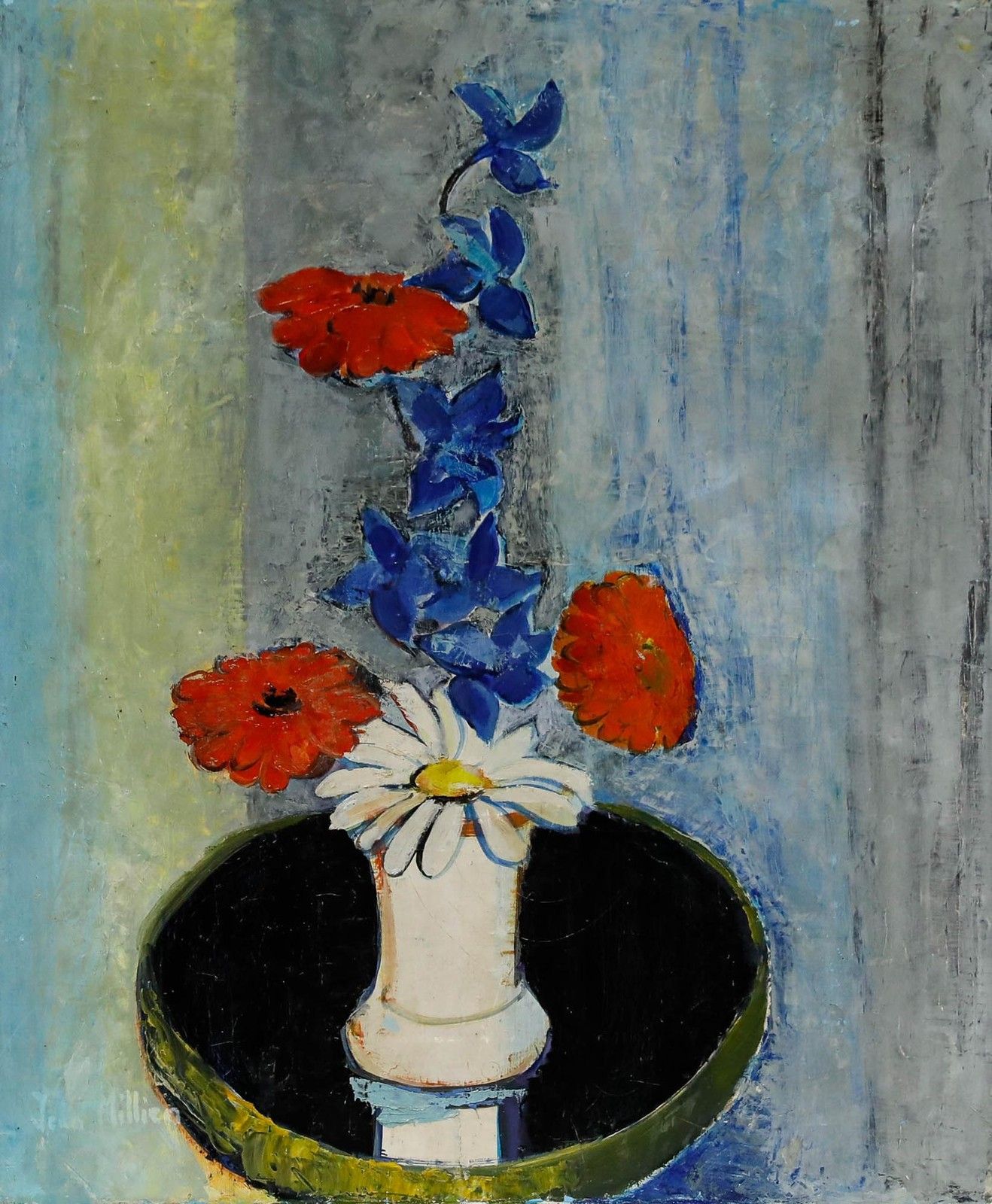 Jean Millien (1918 1998) Mid 20th Century Oil, Bouquet Of Mixed Flowers photo furniture