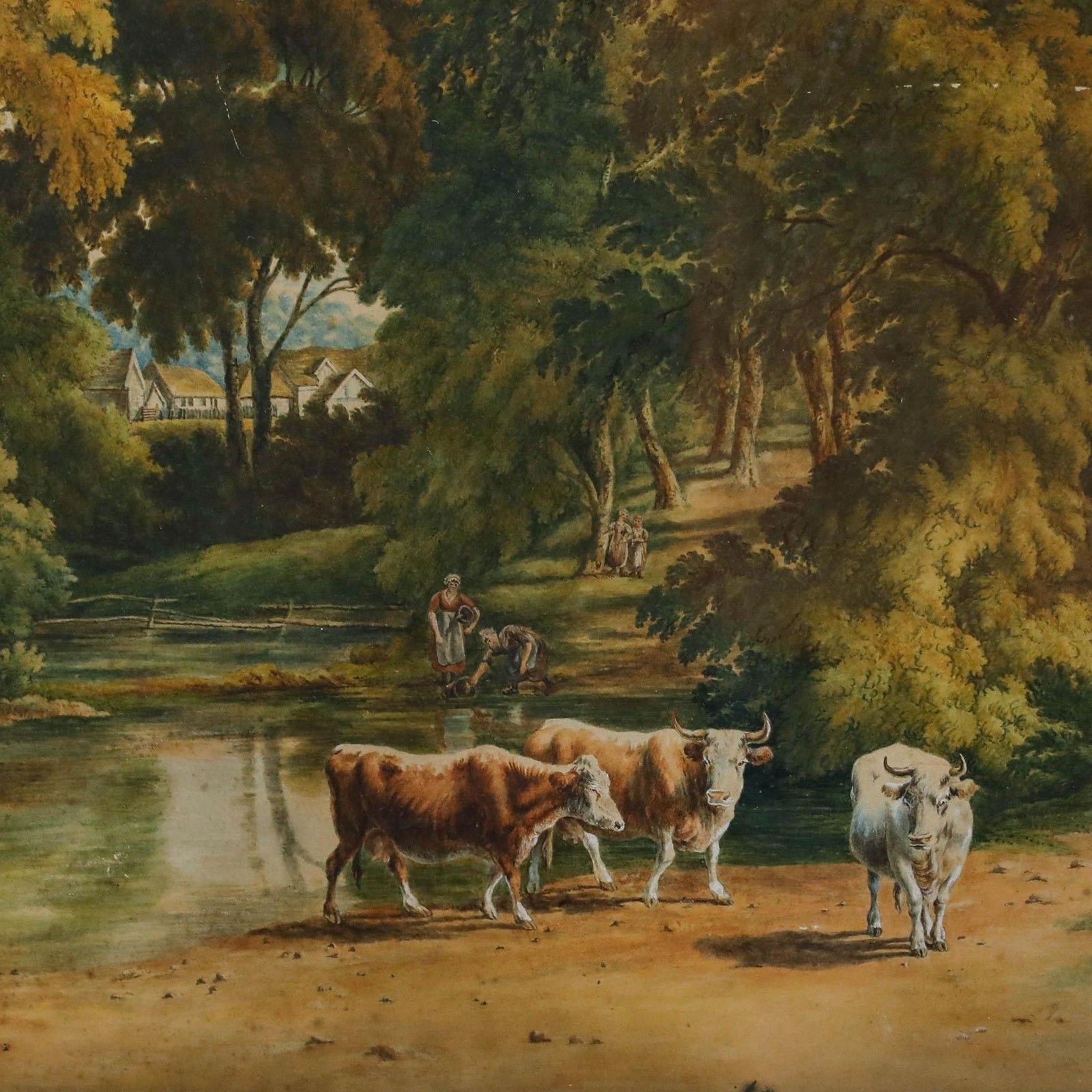 S. Hughes 1820 Watercolour, A Drover And Cattle By A Stream photo Art