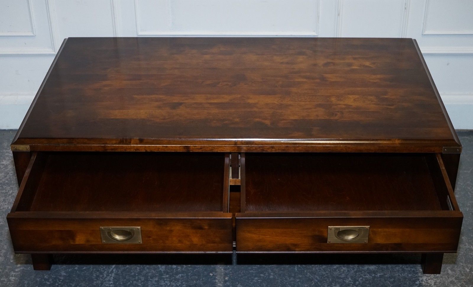 Vintage Military Campaign Mahogany & Brass Coffee Table With Two Drawers photo vinterior