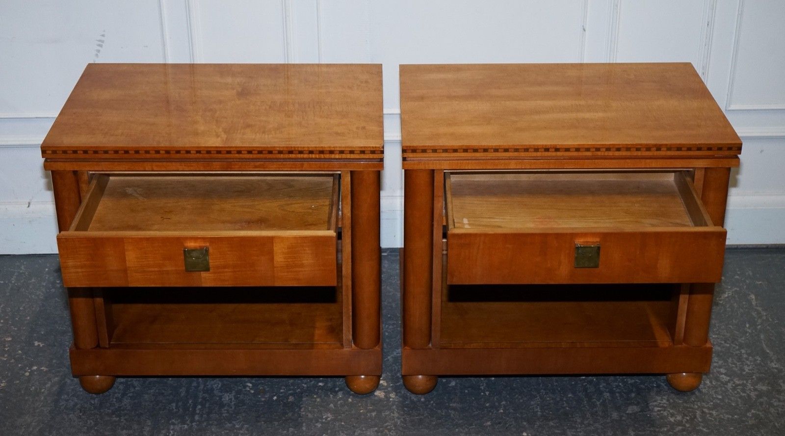 photo furniture Pair Of American Hickory White Genesis Biedermeier Nightstands Bedside Tables