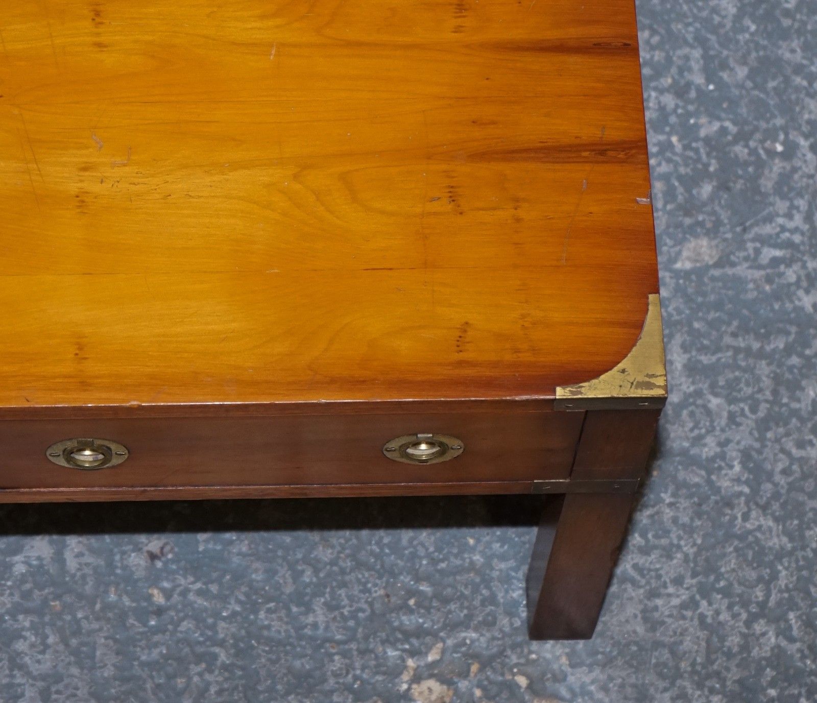 1550.0 Vintage Burr Yew Wood Brass Military Campaign 3 Drawer Coffee Table photo