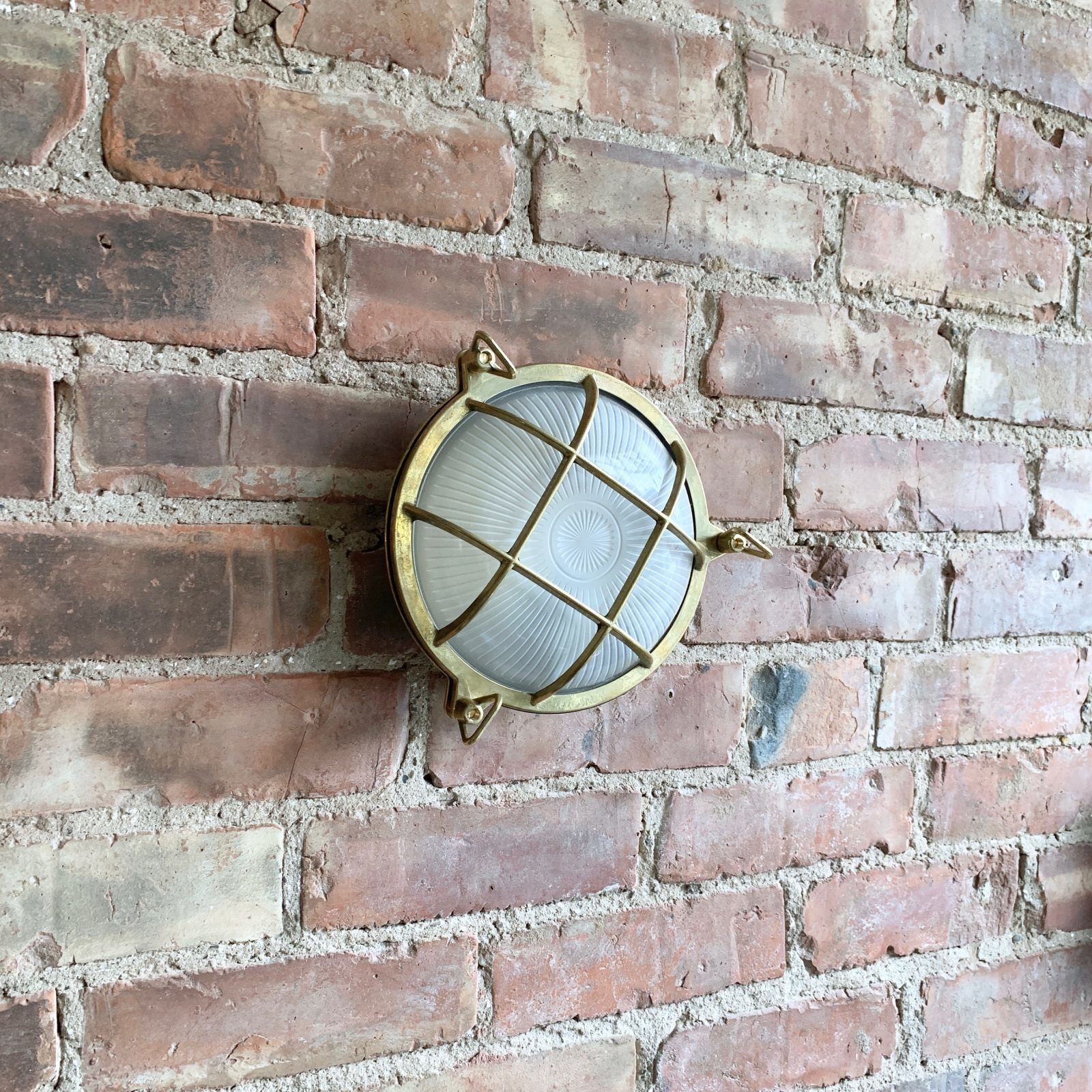 Contemporary Large Polished Brass Round Bulk Head Wall Light photo Garden Lighting
