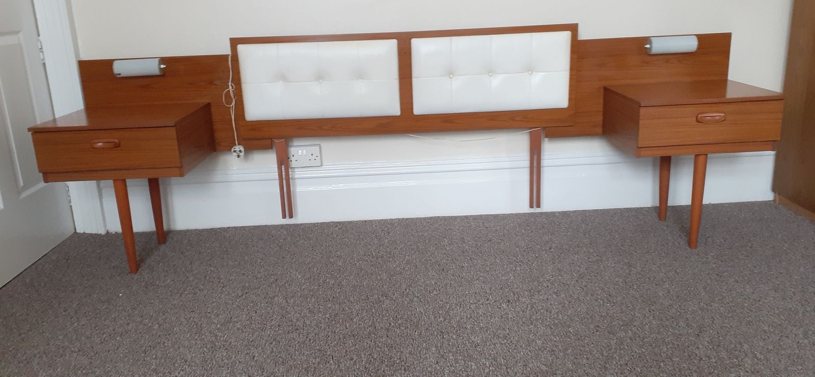 Schreiber Continental Headboard With Sidelights And Drawers. photo for sale
