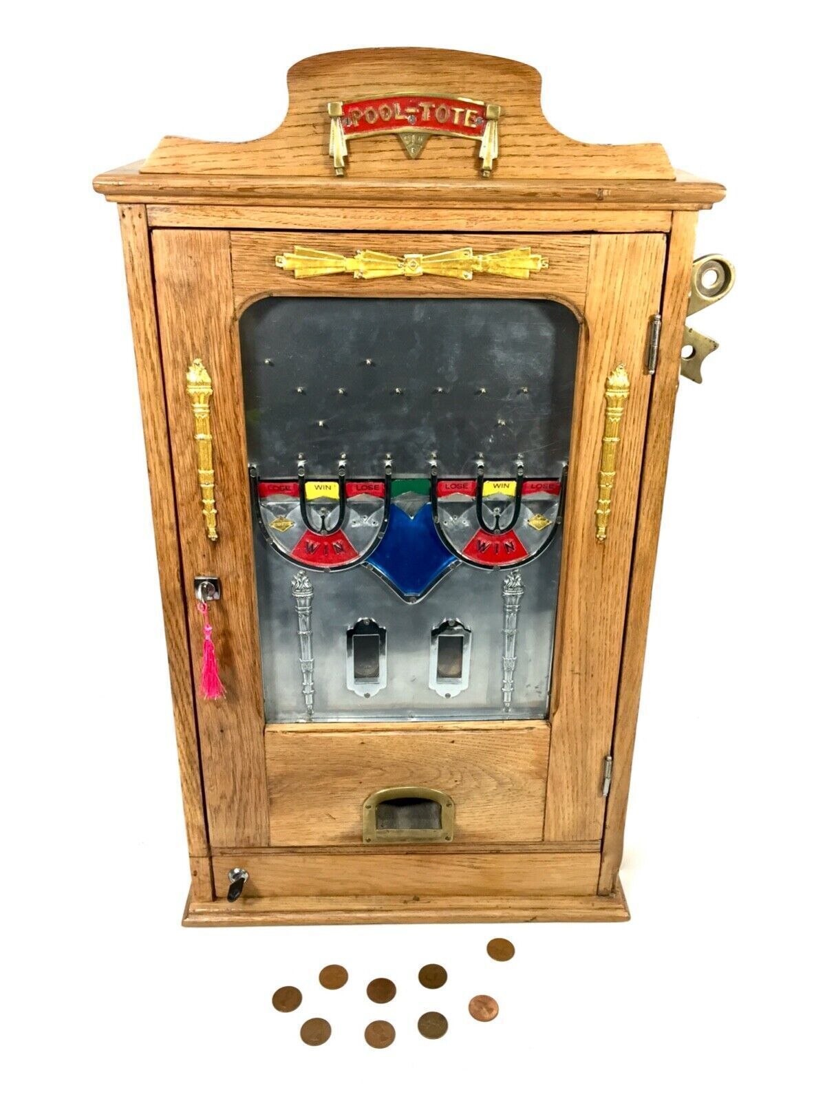Antique 1930s Coin Operated Penny Arcade Machine Pool Tote   Coin Flicker Game photo furniture