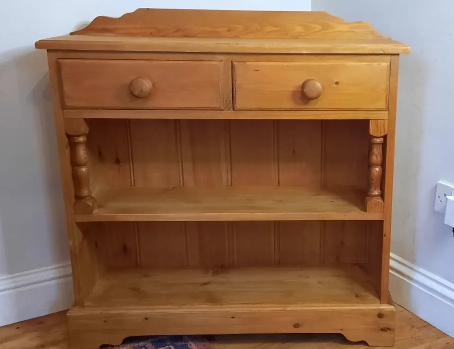 Vintage Pine Two Drawer Console Table Kitchen Hall Bookcase Waxed Antique Pine photo for sale