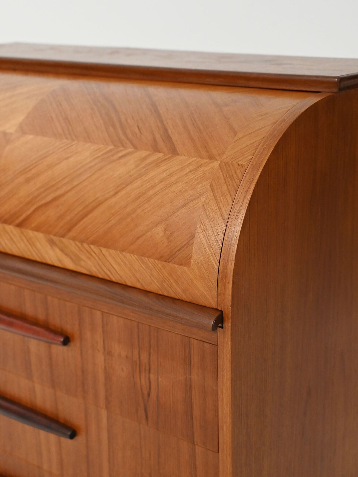 photo furniture 1950s Teak Secretaire With Elongated Carved Handles