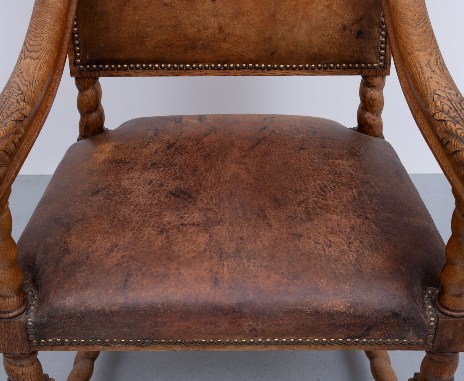 Meubels Nederlandse Eiken Barokke Fauteuil Met Open Armleuningen, 19e Eeuw photo