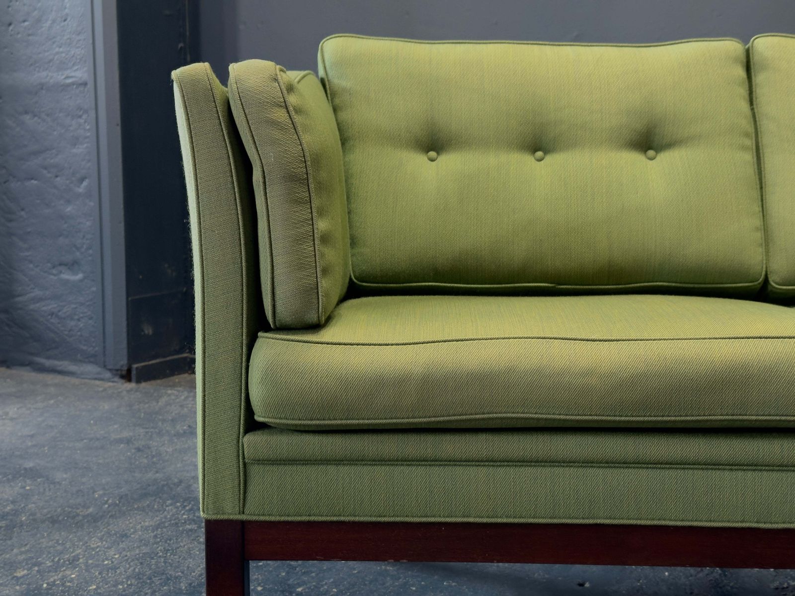 photo vintage Green Upholstered Two Seater Sofa