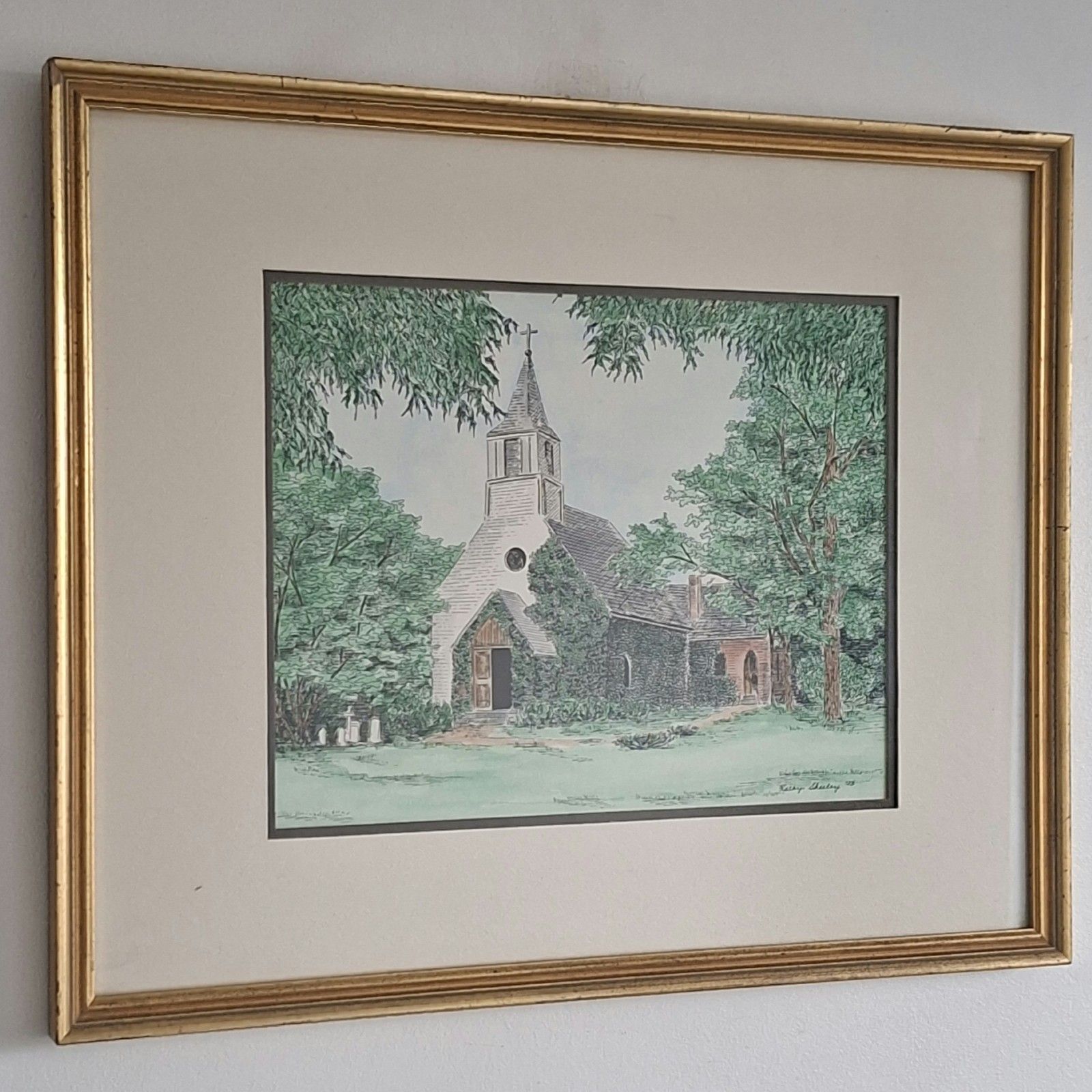 Original Watercolour Painting Kathy Sheeley Trinity Church St Mary's Maryland