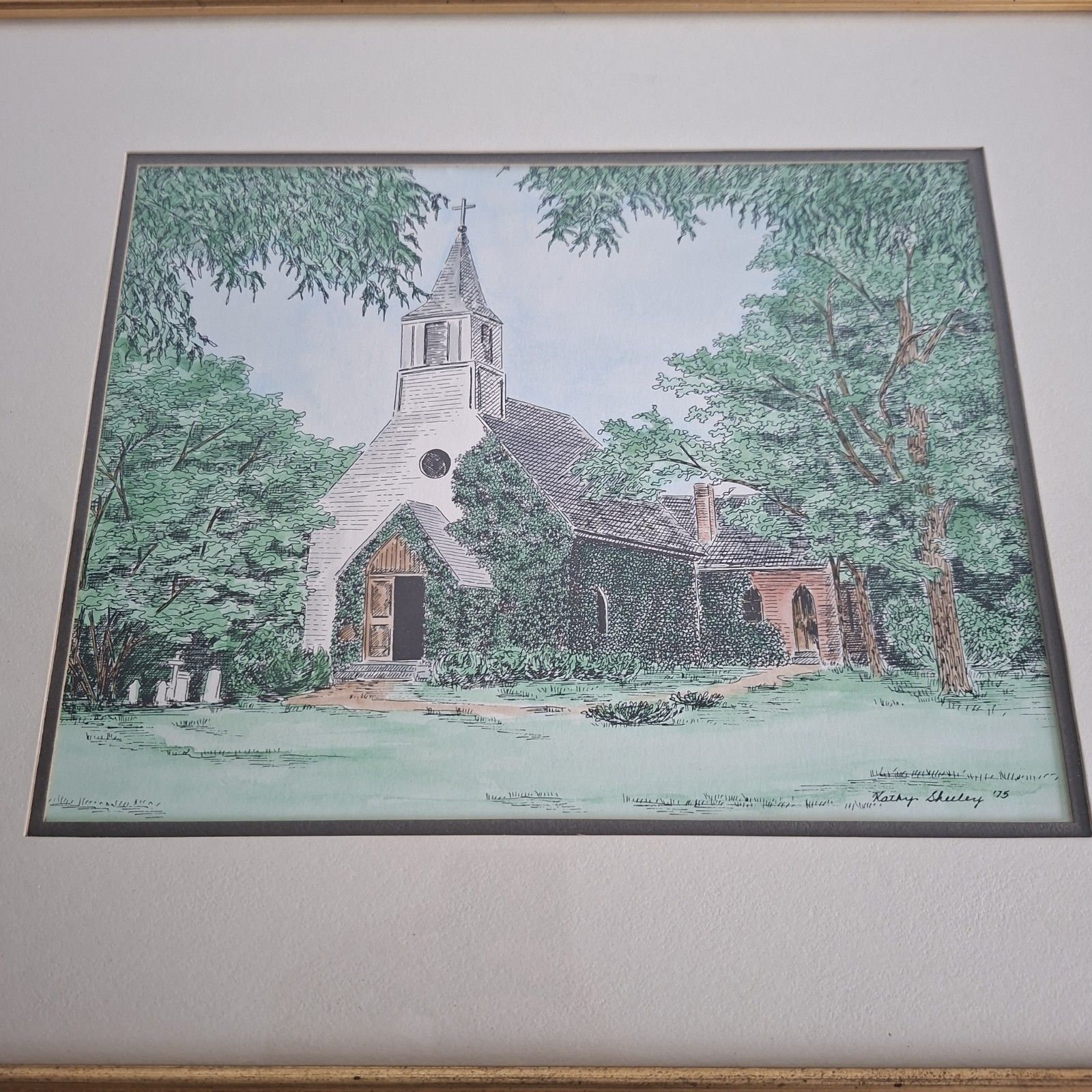 Original Watercolour Painting Kathy Sheeley Trinity Church St Mary's Maryland photo furniture