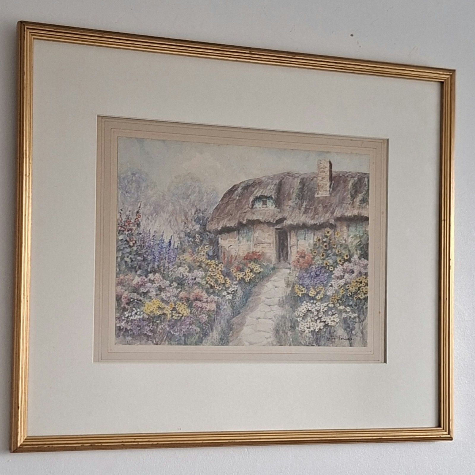 Leyton Forbes Original Watercolour Painting Cottage Garden Framed Antique Art