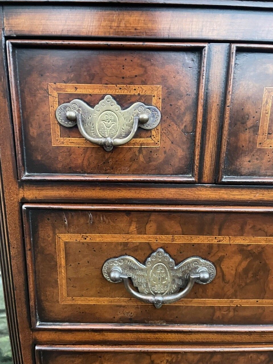 photo vintage Quality Inlaid Burr Walnut Chest On Chest Tallboy
