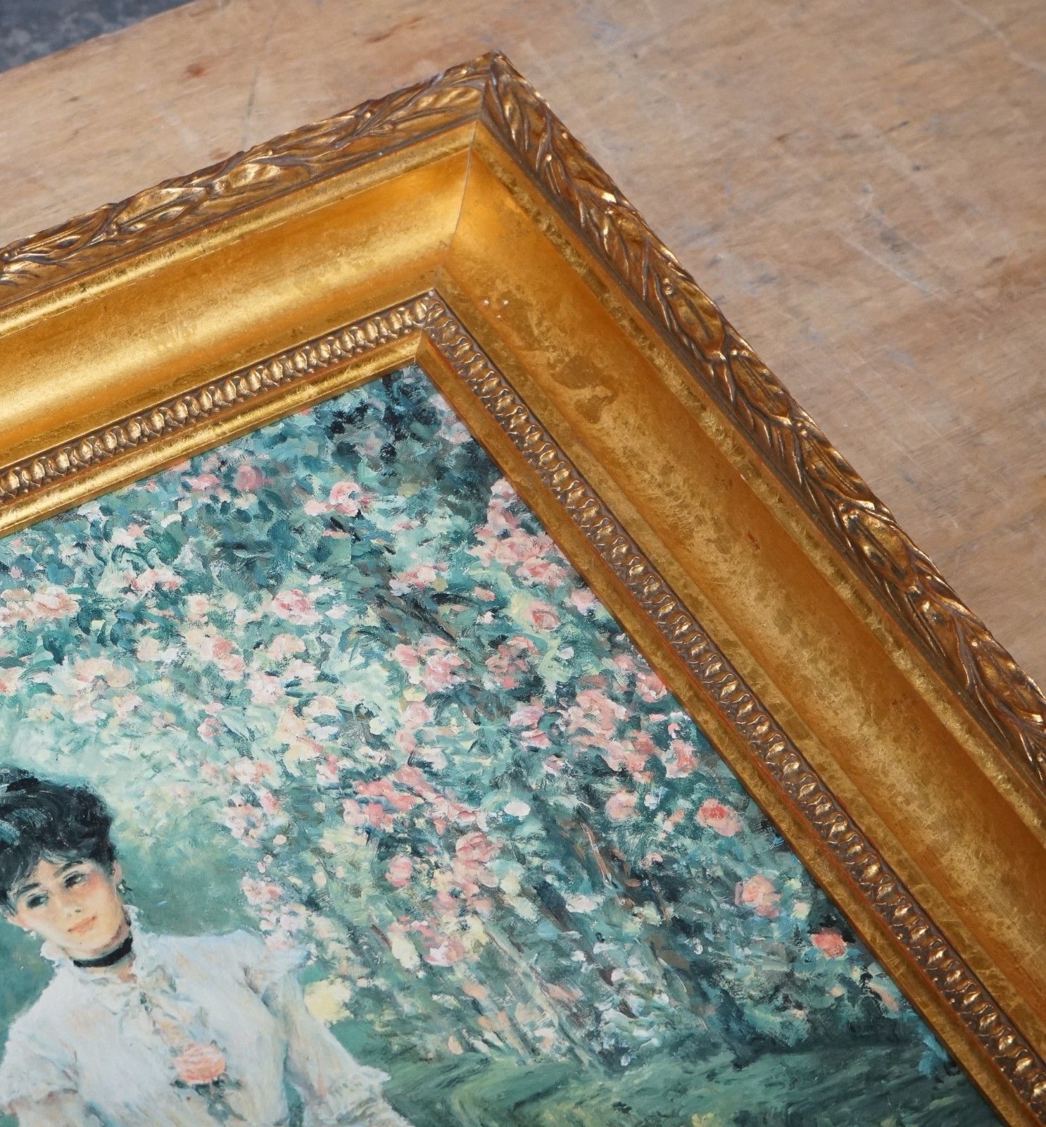 Vintage Oil Painting English Rose By Alan Maley Gilted Frame 80 X 65 Cm photo vinterior