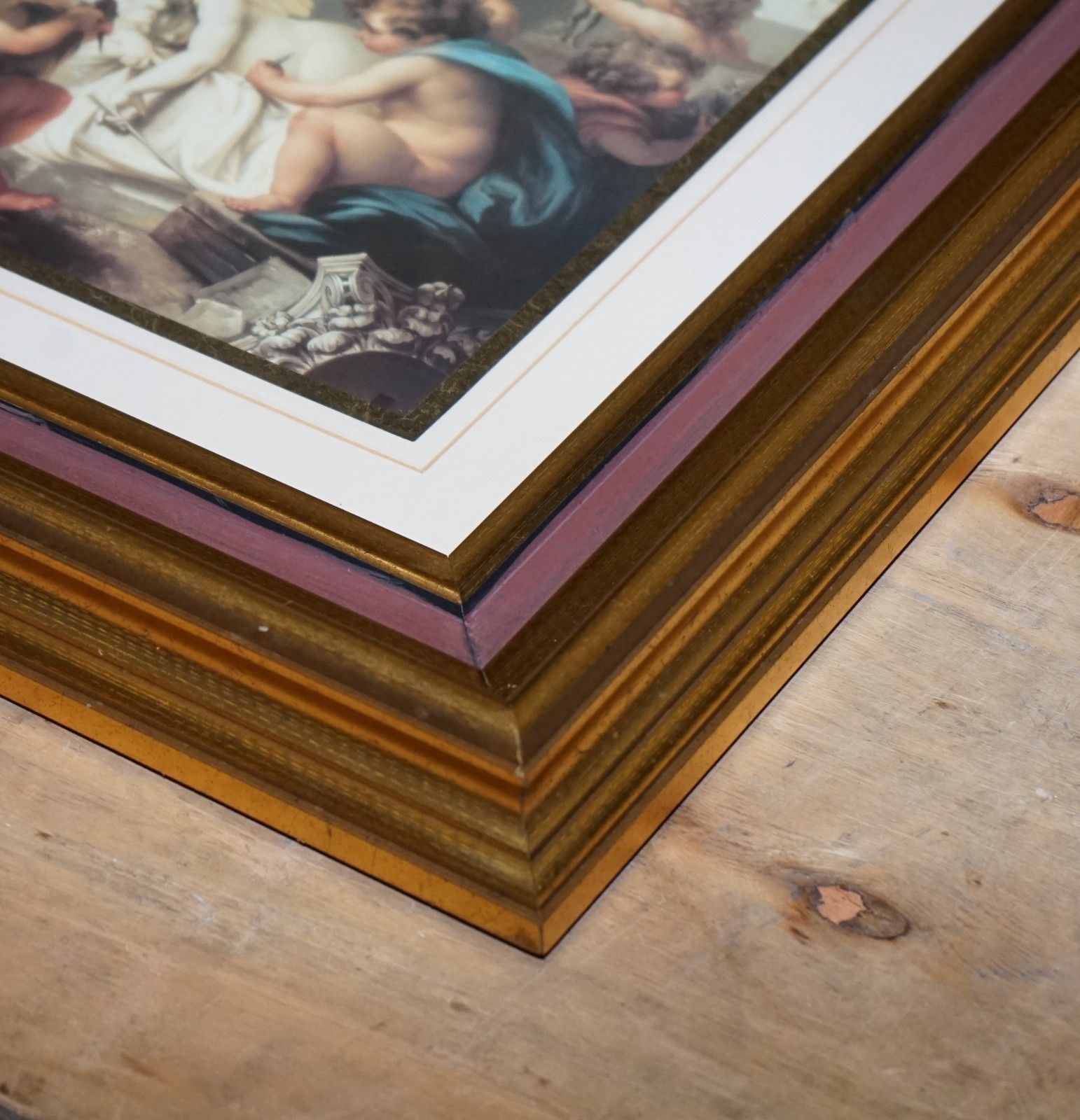 Vintage Renaissance Style Print Cherubs Sculpting An Angel Gold Frame 58 X 53 Cm photo vintage