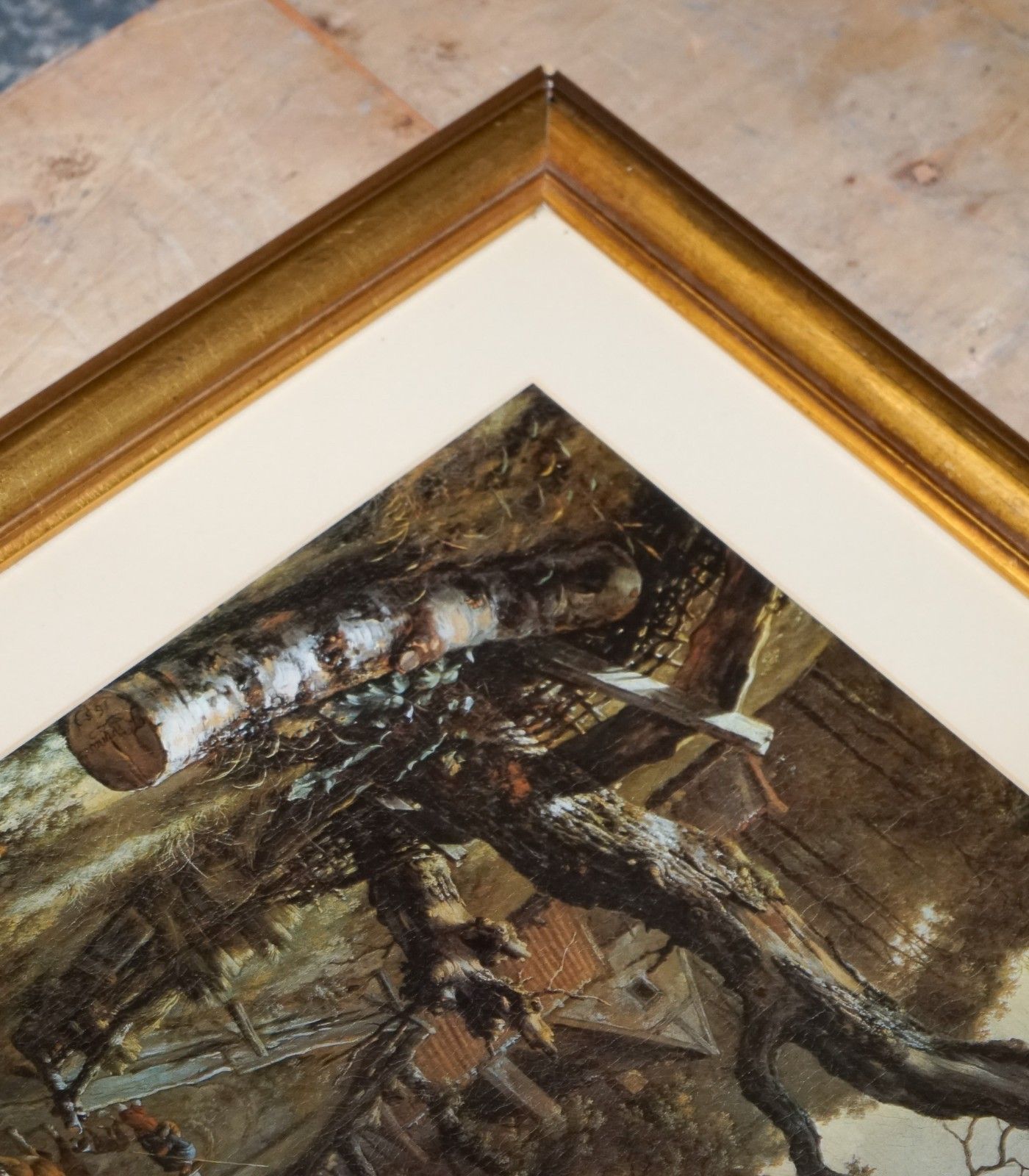 Vintage Framed Print In Gold Frame By Dutch Painter Jan Wijnants 74 X 87 Cm photo vintage