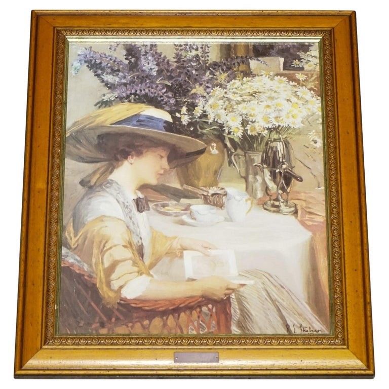 Vintage Print Painting Summer Days By Robert Stubner Wooden Frame 63 X 52 Cm