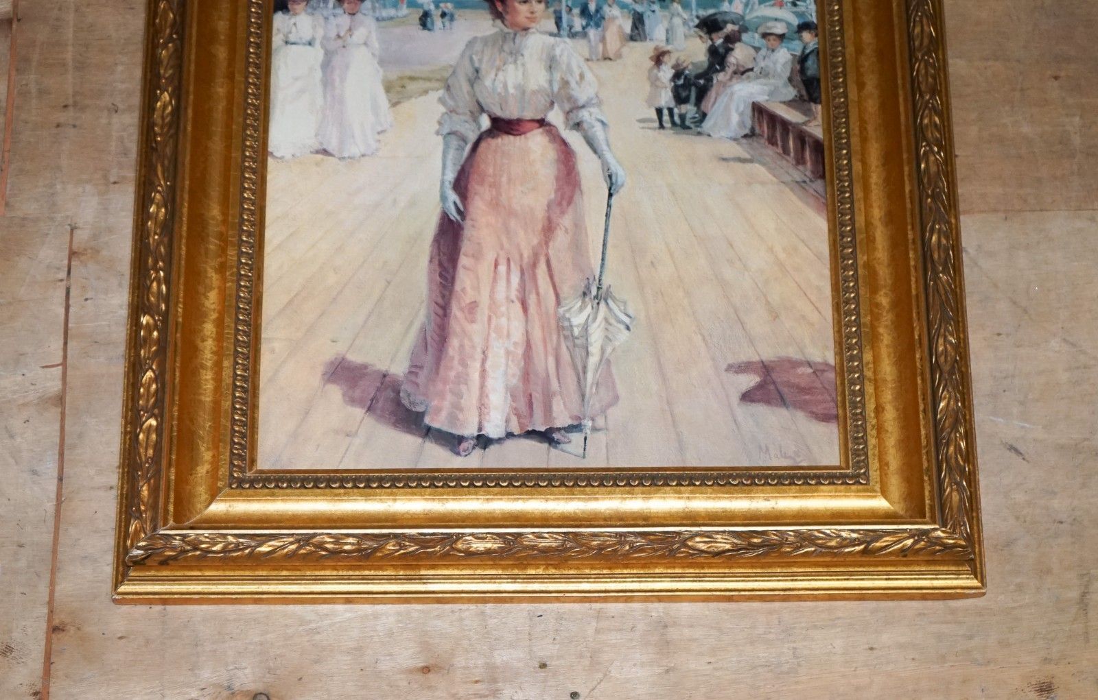 Vintage Painting Victorian Style Lady On Pier Print By Alan Maley 80 X 64 Cm photo Art