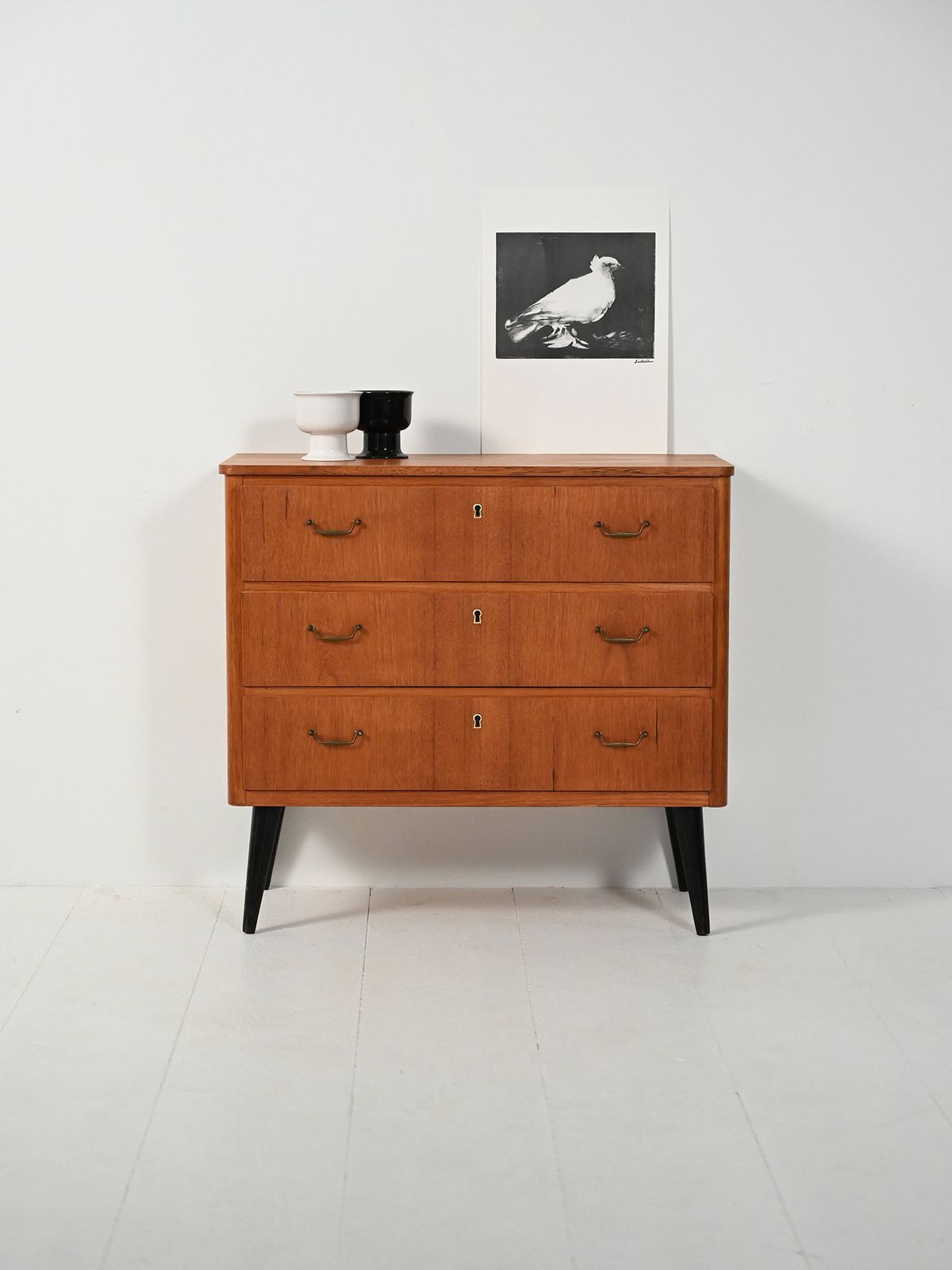 Scandinavian Teak Chest Of Drawers With Black Legs