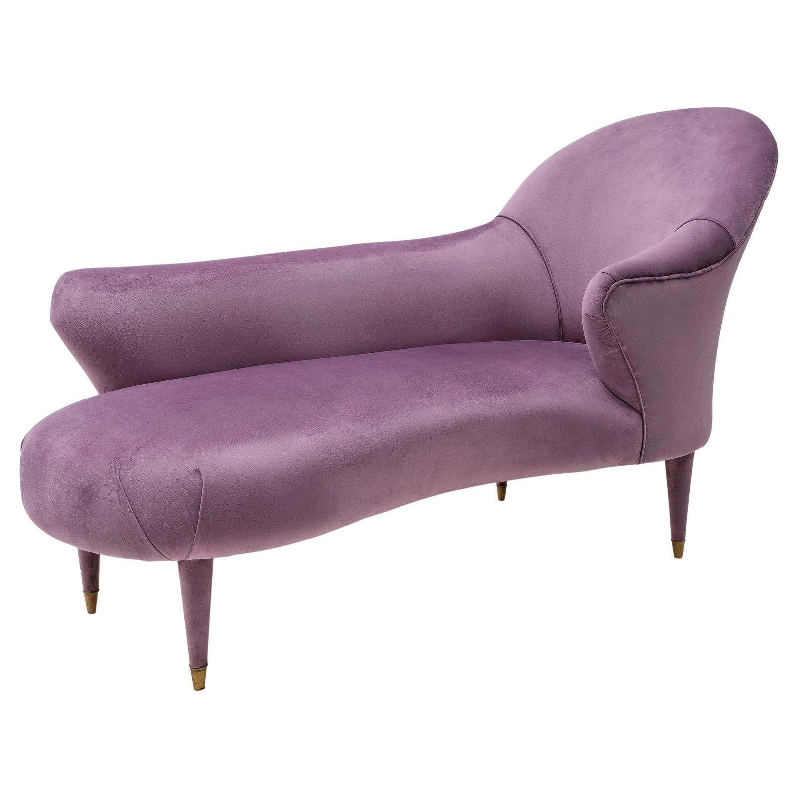 Italian Mid Century Style Dormeuse In Mauve Velvet With Brass Feet