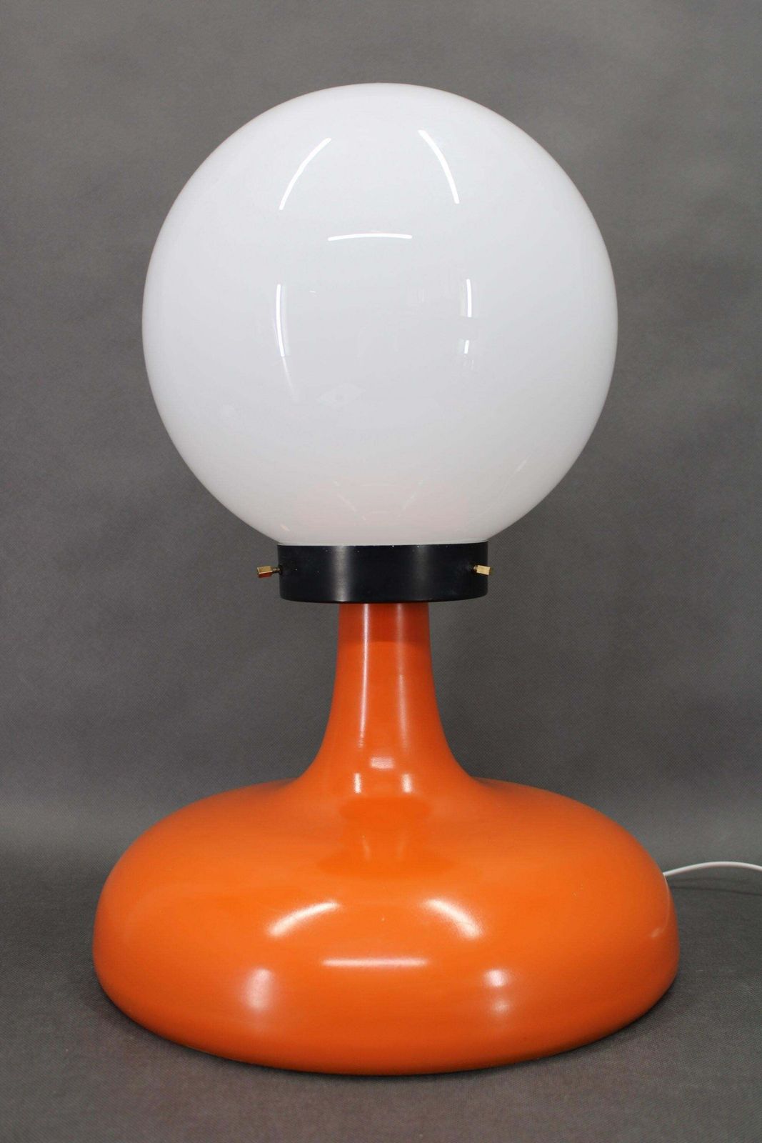 Italian Space Age Lacquered Metal Table Lamp With Milk Glass, 1970s photo furniture