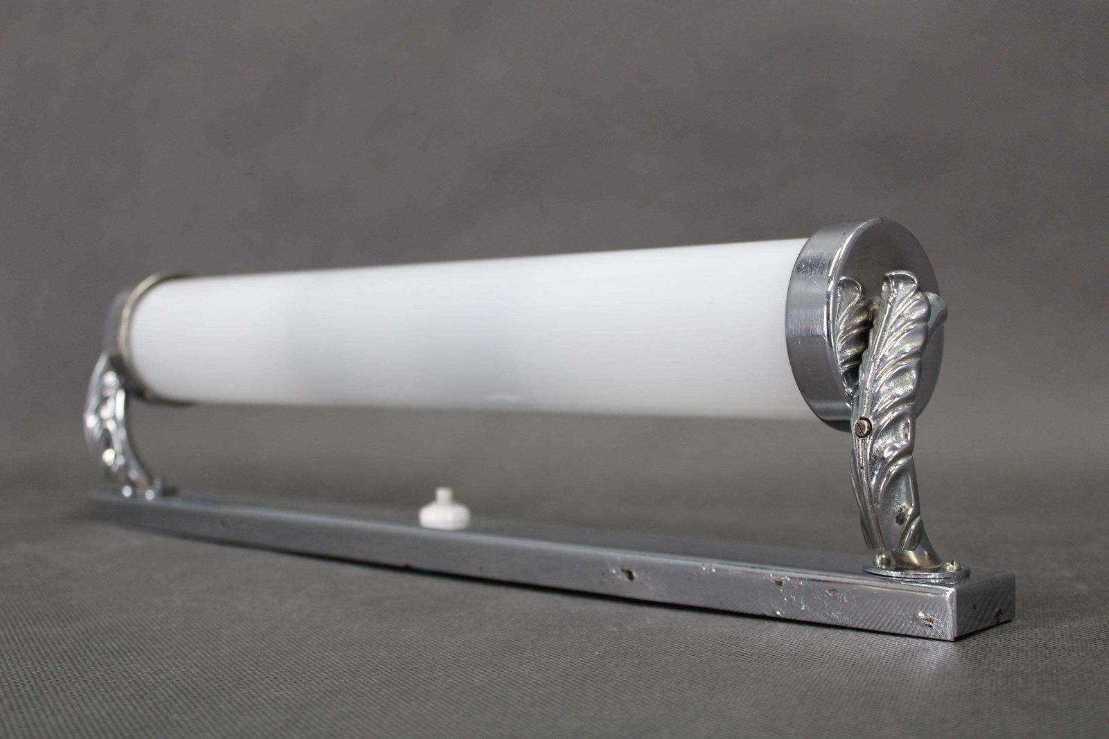 Czechoslovak Bauhaus Art Deco Chrome Tubular Wall Light With Milk Glass photo for sale