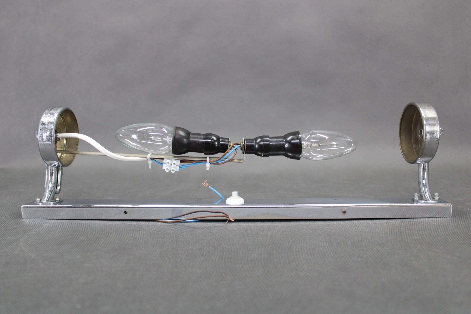 Czechoslovak Bauhaus Art Deco Chrome Tubular Wall Light With Milk Glass photo Lighting