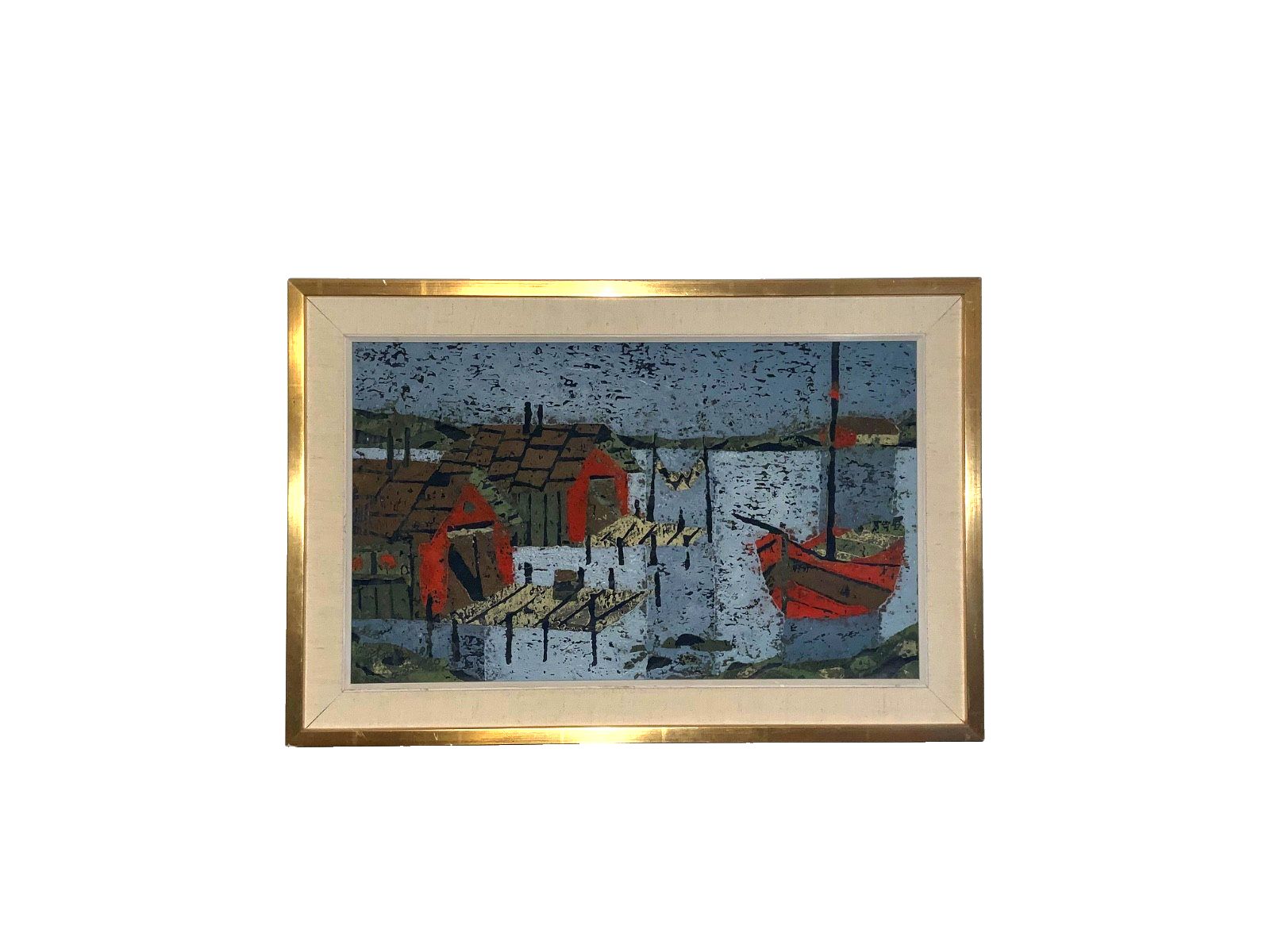Vintage  Oil Colour Print Landscape Seacoast By Janus Jahn photo furniture