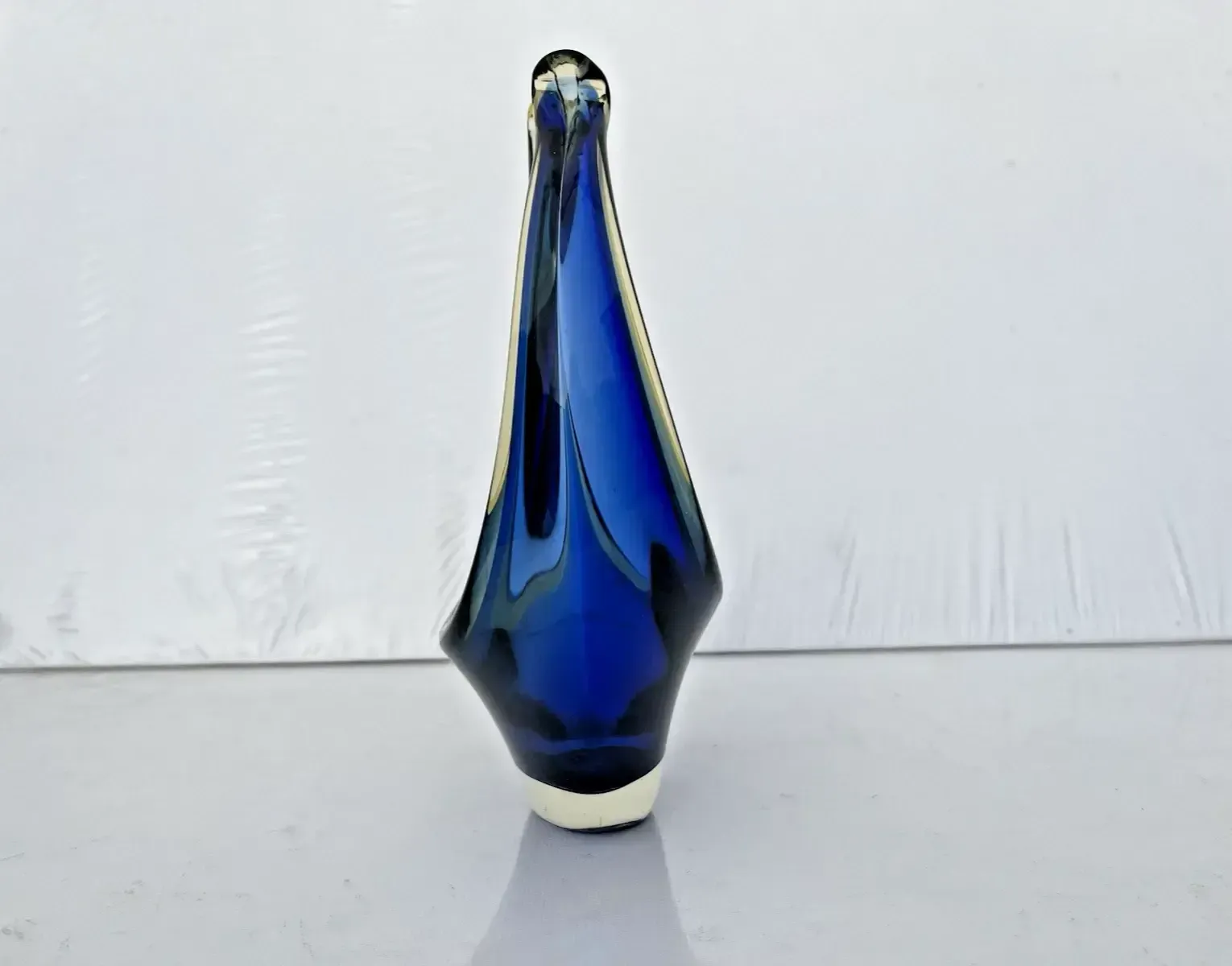 Vintage 60's Murano Sommerso Blue Amber Clear Sculpture Basket Bowl Ccc Retro photo for sale