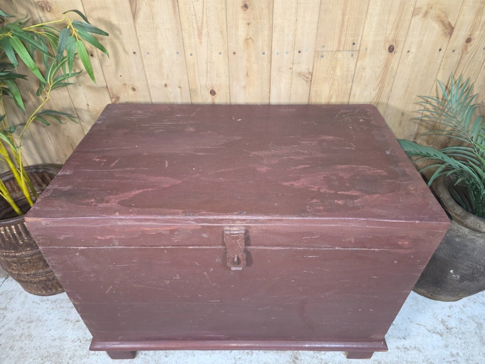 Vintage Reclaimed Rustic Indian Solid Wooden Blanket Box Chest Trunk Ottoman photo for sale