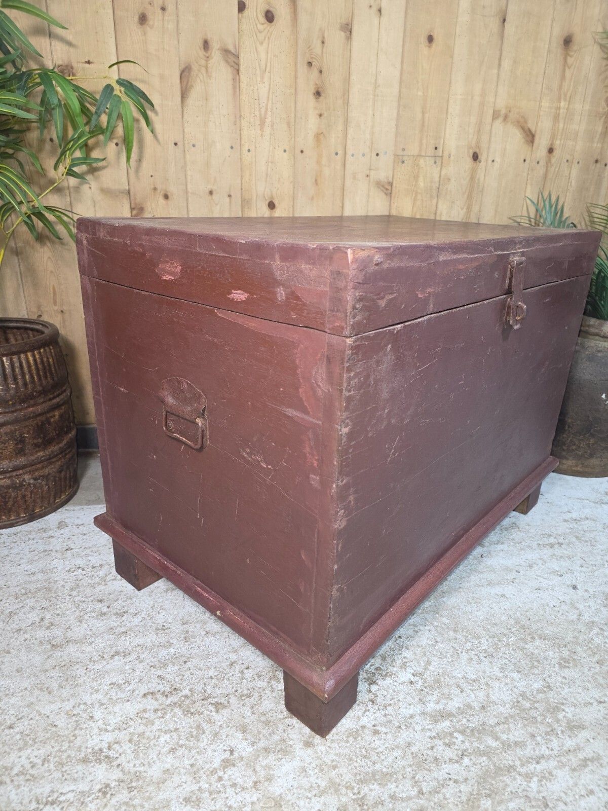 Vintage Reclaimed Rustic Indian Solid Wooden Blanket Box Chest Trunk Ottoman photo vinterior