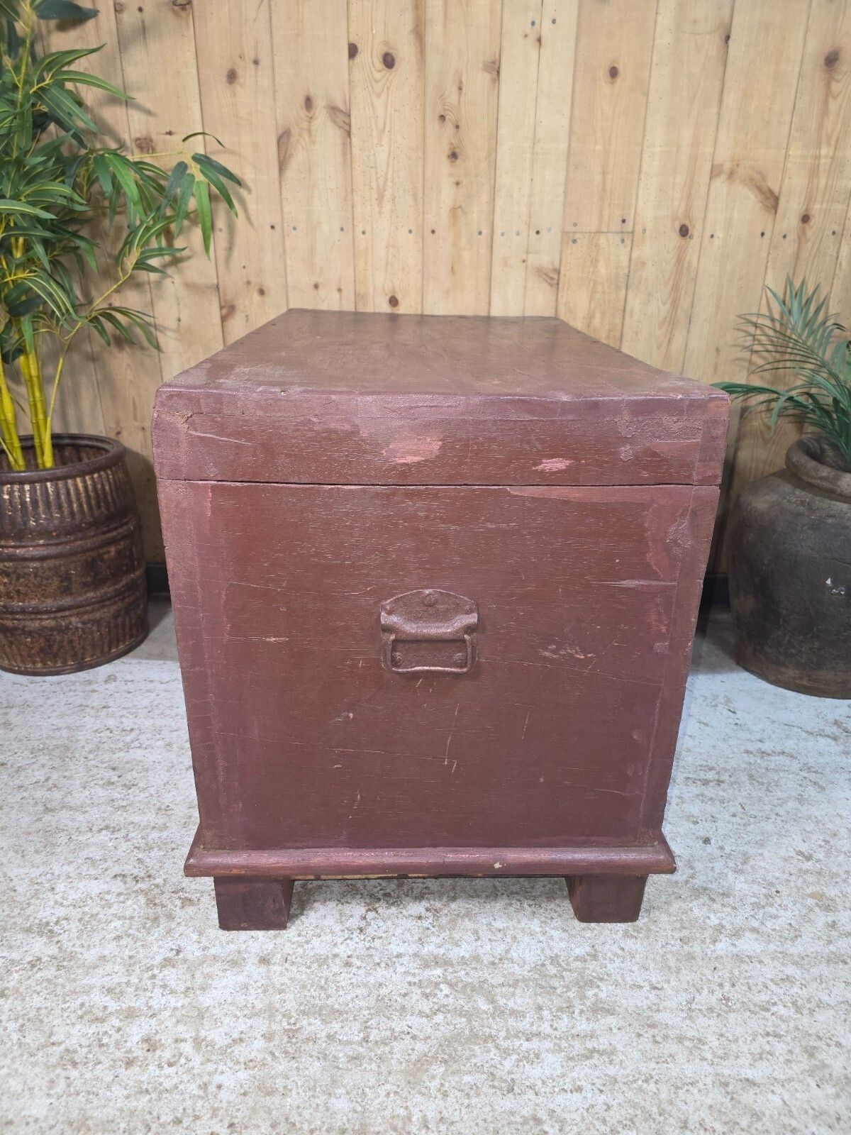 Vintage Reclaimed Rustic Indian Solid Wooden Blanket Box Chest Trunk Ottoman photo buy