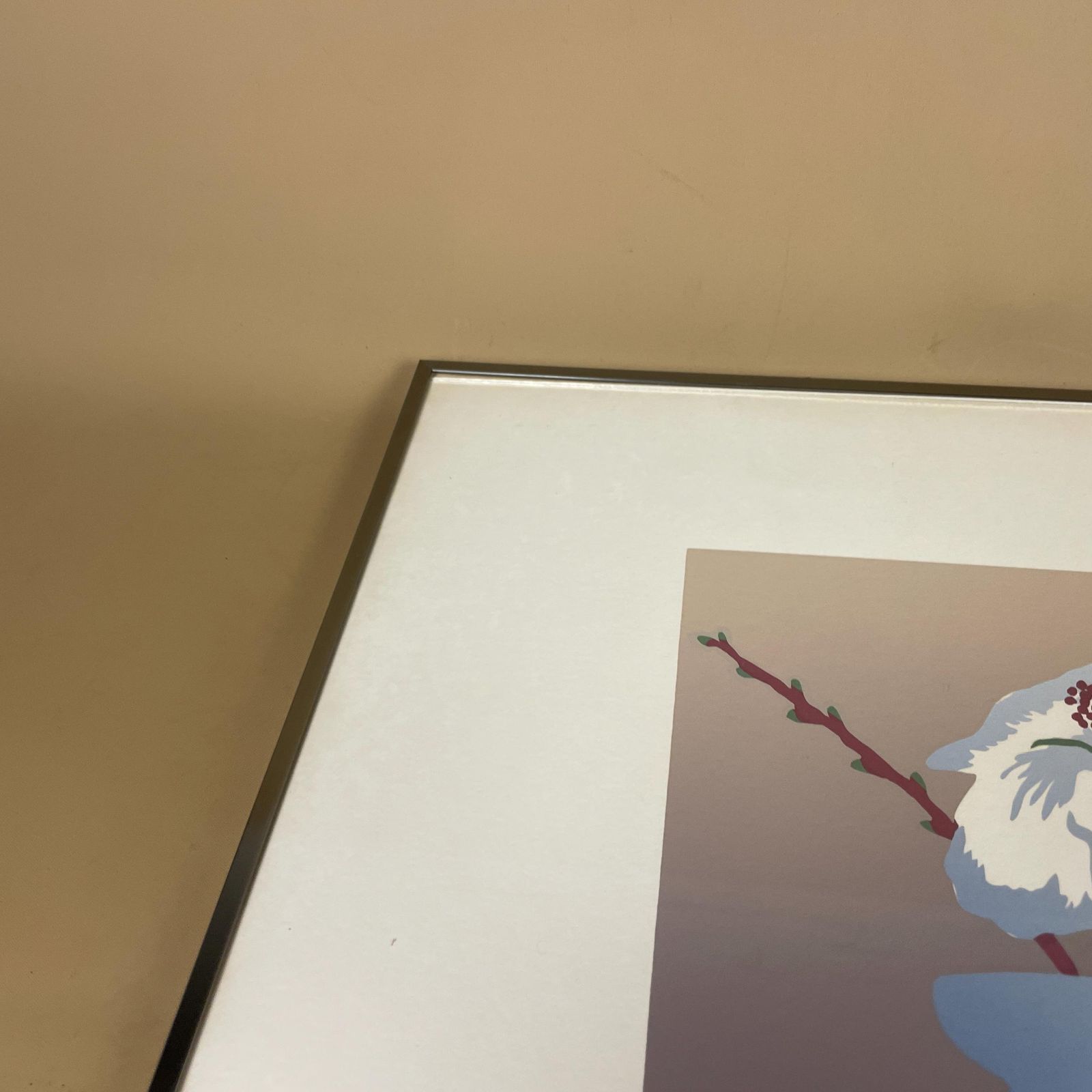 photo furniture Modern Limited Edition Art Screen Print Signed Numbered 77/500 Floral Vase Contemporary Graphic Wall Art Blue White Silver Metal Frame