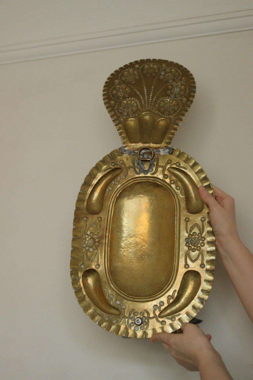 X Large Mid Century Swedish Brass Baroque Sconce With Double Arm Design photo for sale