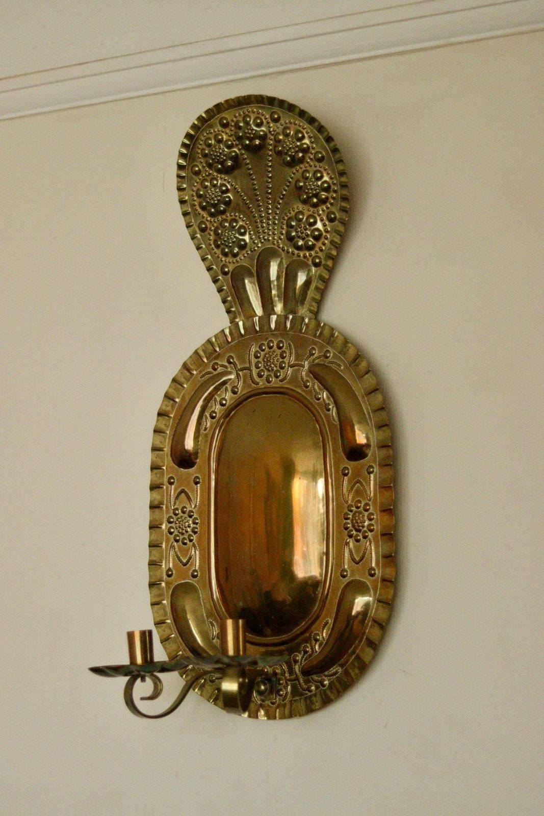 X Large Mid Century Swedish Brass Baroque Sconce With Double Arm Design photo vinterior